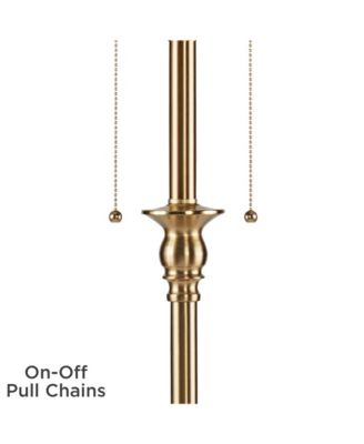 Dyna Traditional Tall 2-Light Standing Floor Lamp Pole Pull Chain Antique Brass Finish Scalloped Shade