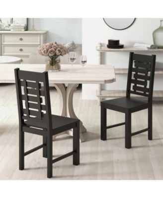 Set of 2 Solid Rubber Wood Dining Chairs with Hollowed Backrest