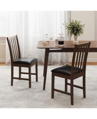 Set of 2 Hollowed-Back Dining Chairs with PVC Leather Seat and Rubber Wood Frame