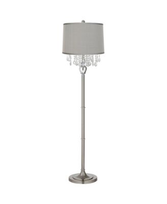 Modern Floor Lamp 62.5" Tall Satin Steel Chrome Crystal Chandelier Platinum Drum Shade for Living Room Reading Bedroom