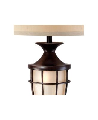 Mission Cage Traditional Table Lamp 33" Tall Brushed Iron Cage Glass with Dimmer Nightlight