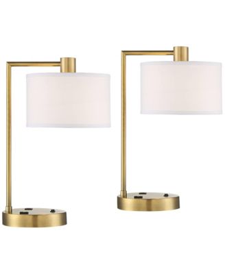 Colby 21" High Small Modern Desk Lamps Set of 2 USB Port AC Power Outlet Smart Socket Metal Home Office Charging