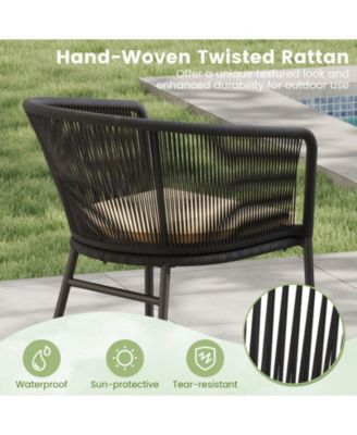 Set of 4 Cushioned Patio Dining Chairs with Curved Backrest and Armrests