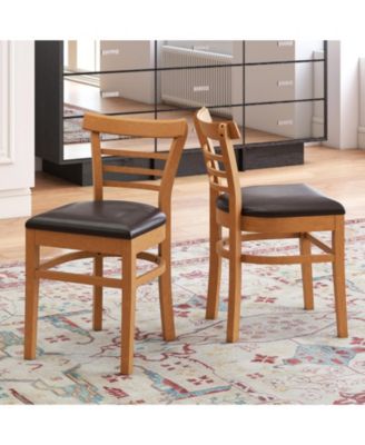 Set of 2 PU Leather Padded Dining Chairs with Rubber Wood Frame and Curved Back