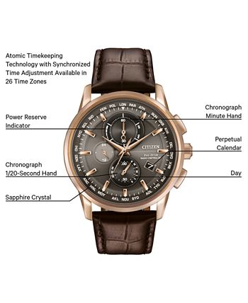 Citizen - Men's Chronograph Eco-Drive Brown Leather Strap Watch 43mm AT8113-04H
