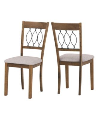 Set of 2 Linen Upholstered Dining Chairs with Hollowed Back and Rubber Wood Frame