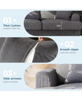 86" Corduroy Sofa, Modern Deep Seat Couch with Pillows and Removable Cover