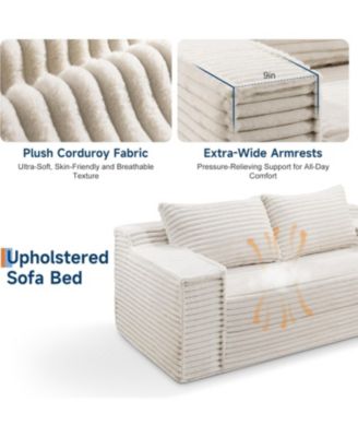 75" Convertible Sofa Bed, Boneless Futon Couch with 2 Pillows, Pull-Out Loveseat Sleeper, No Assembly