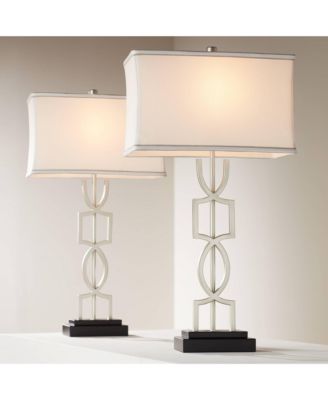 Evan Modern Table Lamps 28 1/2" Tall Set of 2 Brushed Nickel with USB Charging Port Table Top Dimmers Rectangular Shade for Bedroom