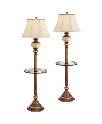 Hyde Park Vintage Rustic Floor Lamps with Glass Tray Tables 65" Tall Set of 2
