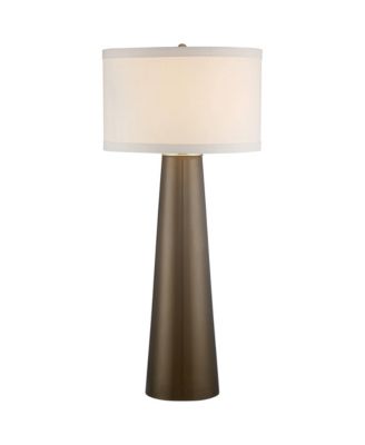 Modern Table Lamp 36" Tall with USB Dimmer Dark Gold Glass Fabric Drum Shade for Bedroom Living Room House Bedside Home