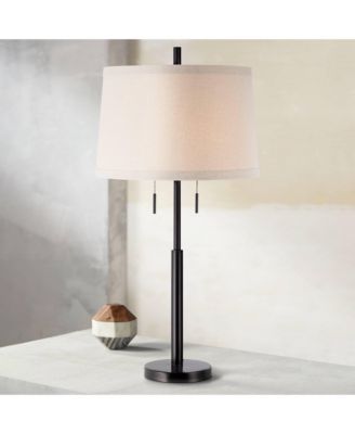 Modern Buffet Table Lamp 33" Tall with USB Charging Port Dark Bronze Drum Shade for Bedroom Living Room Office