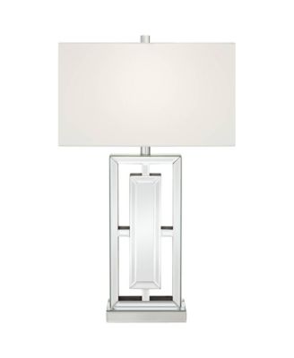 29" Tall Rectangular Modern End Table Lamp Mirrored Glass Finish Metal Living Room Bedroom