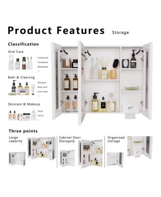 LED Bathroom Medicine Cabinet with Single-Color Light, Anti-Fogging, Easy to Install Aluminum-Plastic Cabinet