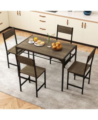 Set of 4 Engineered Wood Dining Chairs with Metal Legs and Slanted Back