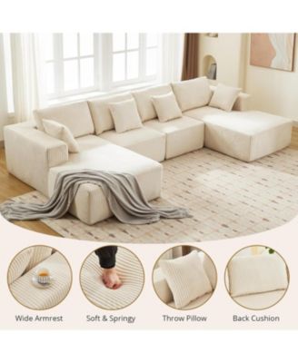 137" U-Shaped Cloud Sectional Sofa with Chaise, Corduroy Modular Couch, No Assembly