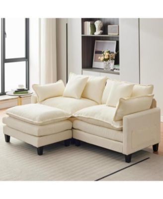 111.5" Modular Sectional Sofa, 3-Piece Chenille Cloud Couch with Ottoman