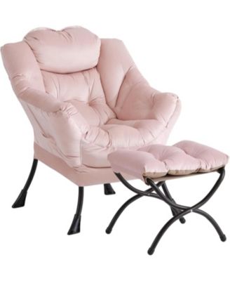 Lazy Chair with Ottoman - 400lb Capacity Lounge Chair, Oversized Reading Armchair with Folding Footrest and Side Pocket