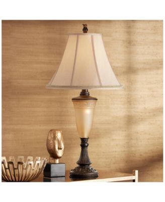 Sorrento Traditional Table Lamp 30" Tall Antique Bronze Glass with USB Dimmer Nightlight Flared Bell Shade