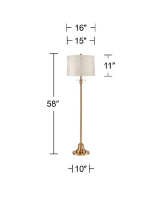 Dyna Traditional 58" Tall Standing Floor Lamp Pole Pull Chain Antique Brass Finish Drum Circles Shade