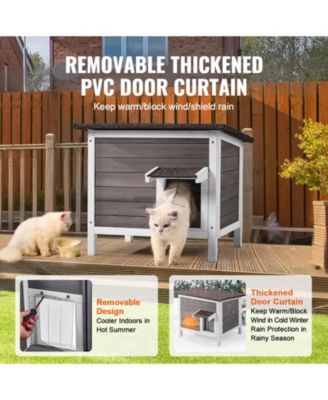 Wooden Outdoor Cat House with Roof PVC Door Flaps for Cats Feral Pet Shelter