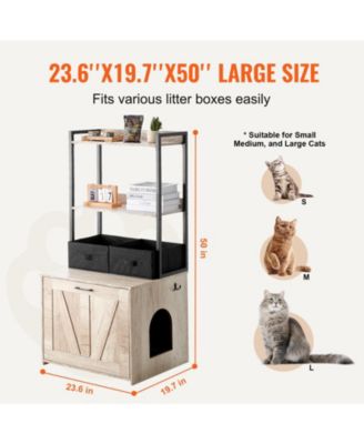 Hidden Cat Litter Box Enclosure Furniture with 2 Shelves and 2 Baskets Modern Pet Cabinet