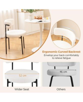 Set of 2 Boucle Dining Chairs with Curved Backrest and Metal Legs