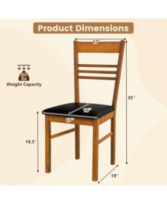 Set of 2 Slatted-Back Dining Chairs with PU Leather Cushion and Rubber Wood Frame
