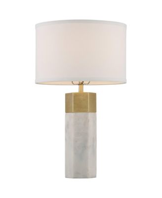 Modern Table Lamps 21" High Set of 2 Hexagonal Faux Marble and Gold Drum Shade for Living Room Family Bedroom Office
