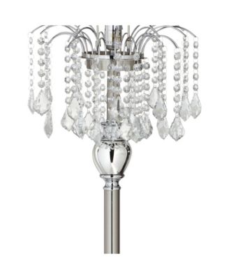 Crystals Traditional Tall Standing Floor Lamp Foot Switch Satin Steel Finish Drum Teal