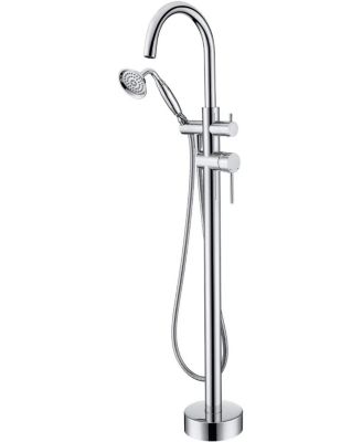 Freestanding Tub Filler Bathtub Faucet Chrome with Hand Held Shower Floor-Mount
