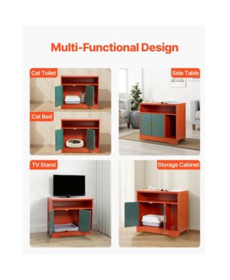 31 in Hidden Cat Litter Box Enclosure with Shelf Storage Modern Wooden Cabinet for Living Room