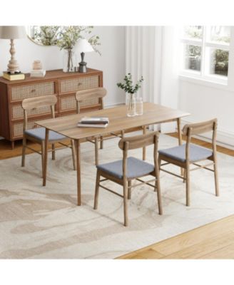 Set of 2 Fabric Upholstered Armless Dining Chairs with Rubber Wood Frame in Oak