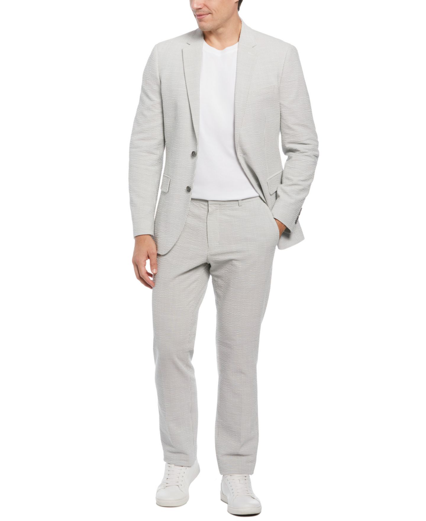 Мужской пиджак Perry Ellis Slim-Fit Seersucker Suit, цвет: Серо-бежевый — фото 2