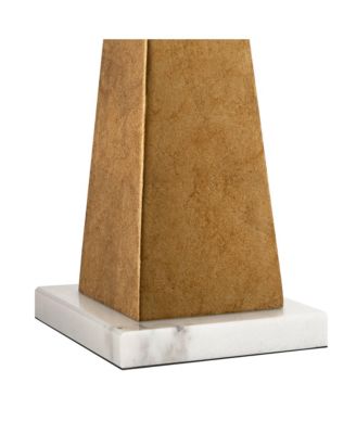 Obelisk Modern Table Lamp with Square Marble Riser 26" High Gold Leaf Drum Shade for Bedroom Living Room Bedside Home Kids