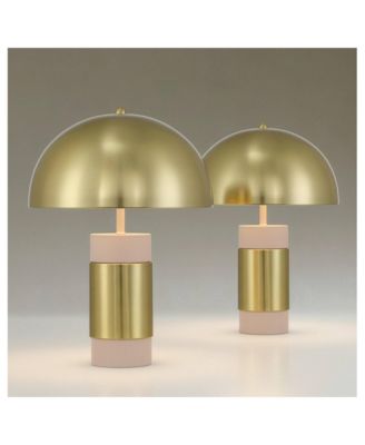 Delia 16" High Antique Brass Mushroom Accent Table Lamp Set of 2