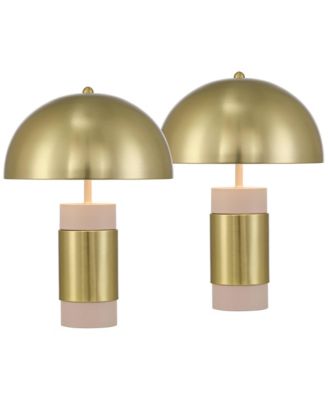 Delia 16" High Antique Brass Mushroom Accent Table Lamp Set of 2