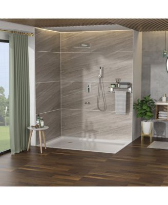 Shower System with Waterfall Tub Spout,10 Inch Wall Mounted Square Shower System with Rough-in Valve, Brushed Nickel