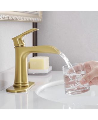 Nickel Gold Waterfall Bathroom Sink Faucet 1 Hole with Deck Plate, Pop Up Drain and Supply Lines