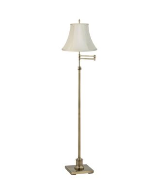 Traditional Swing Arm Floor Lamp 70" Tall Antique Brass Imperial Creme Fabric Bell Shade