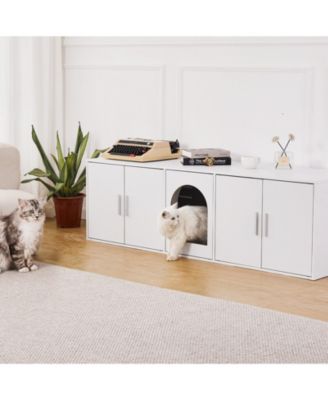 Hidden Cat Litter Box Enclosure Furniture for 2 Cats with Double Rooms and 5 Doors