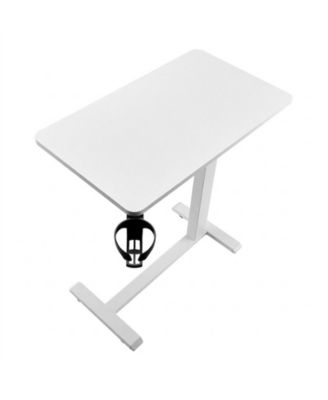 Adjustable Overbed Table with Hidden Wheels, 25.4-40.47 in Height Hydraulic Bedside Desk with Cup Holder