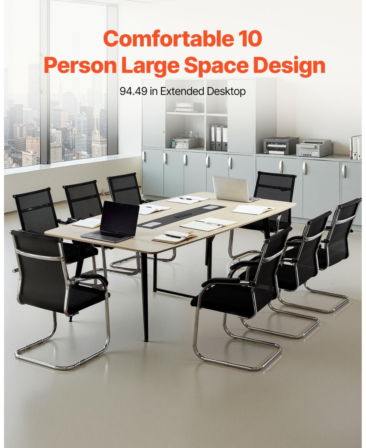 Gouun 8 ft Boat Shaped Conference Table for 10 Person with Charge Station, Modern Office Meeting Desk