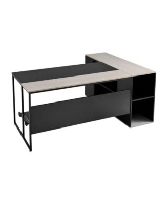 L-Shaped Executive Desk with Drawers and Storage Cabinet, 71 x 53 in Office Table with CPU Stand, 350 lbs