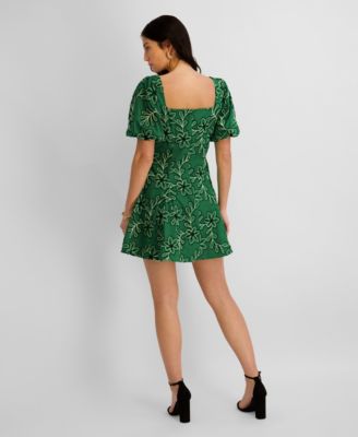 Kensie Women's Corded Woven Printed V-Neck Dress - Green - Size 14