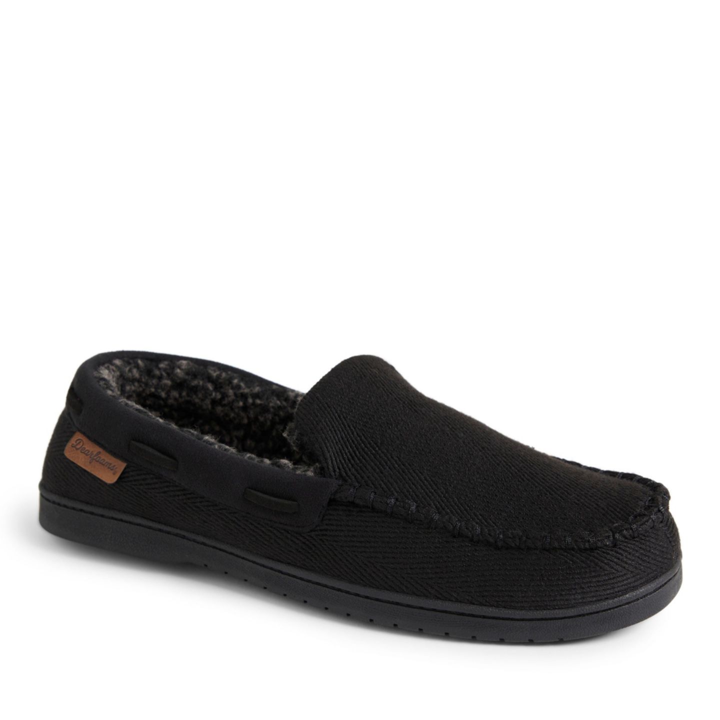 Мужские тапочки Dearfoams Keaton Twill House Shoe Moccasin Slipper, цвет: Чёрный — фото 1