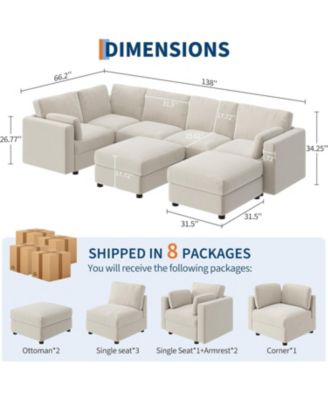 Modular Sectional Sofa L-Shaped Couch with Movable Ottoman- Convertible Chenille Sofa