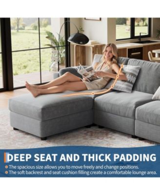 Modular Sectional Sofa L-Shaped Couch with Movable Ottoman- Convertible Chenille Sofa