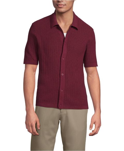 Мужское поло Lands' End Short Sleeve Lightweight Button Through Polo Shirts, цвет: Бордовый