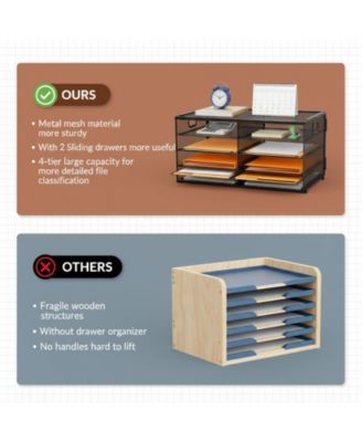 5 Tier 8 Compartment Mesh Desk Organizer Portable Handle Metal File Sorter for Office Home School